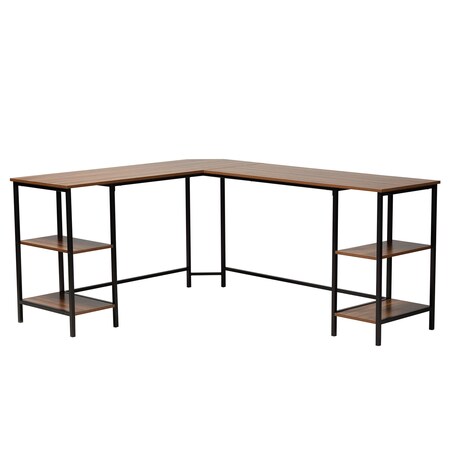 Baxton Studio 55.1" D X 66.1" W X Powder-Coated Metal/Particle Board, Walnut Brown/Black 229-12496-ZORO
